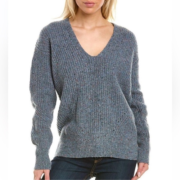 Rag & Bone Women’s Eco Donegal V-Neck Recycled Wool Sweater M Blue Pullover - Picture 1 of 9